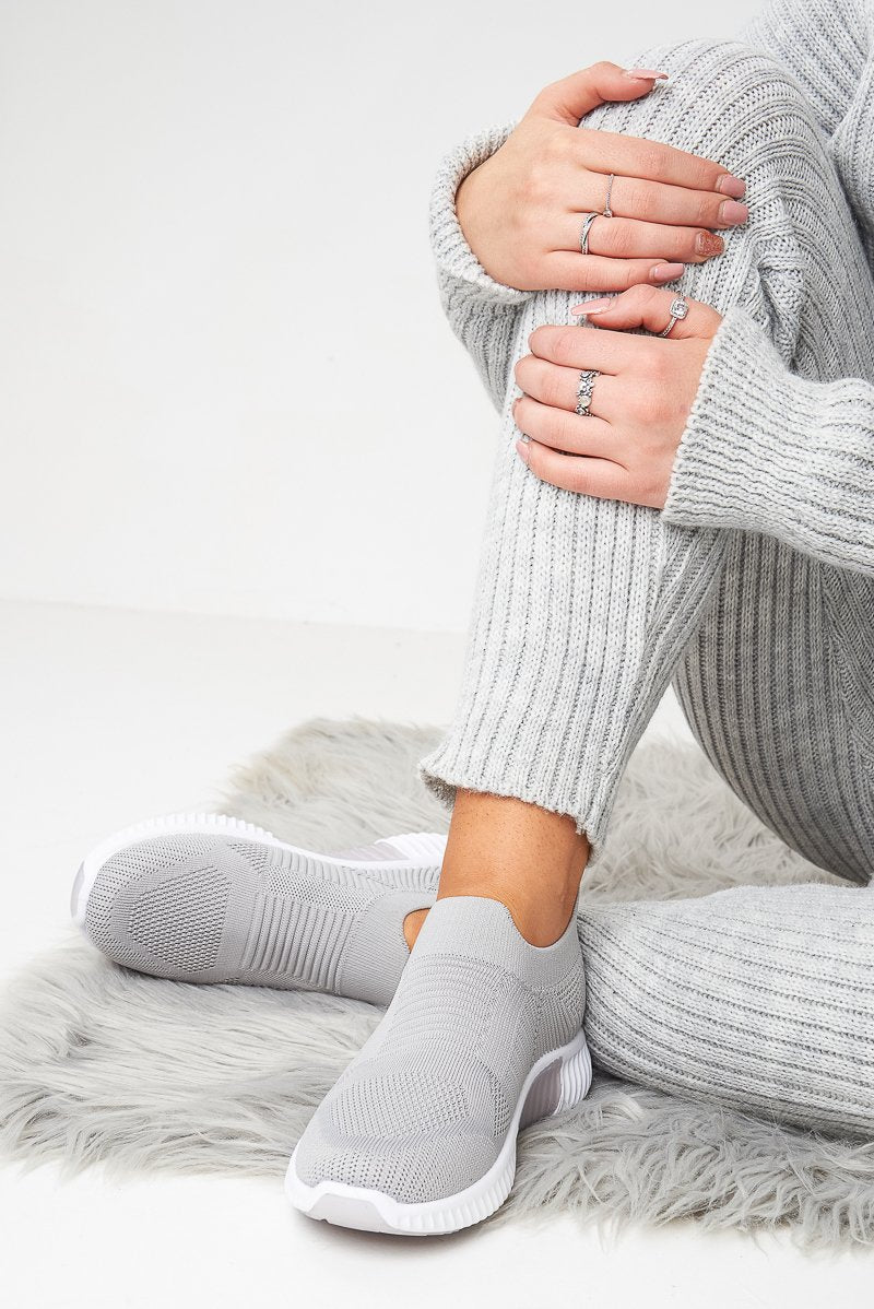 Grey Knit Slip On Chunky Sole Trainers - Fynlee-Trainers