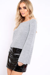 Grey Knitted Bardot Jumper - Jaden-Knitwear