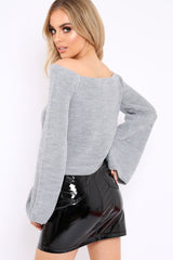 Grey Knitted Bardot Jumper - Jaden-Knitwear