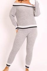Grey Knitted Bardot Jumper Legging Loungewear Co-ord - Neala-Co-ords
