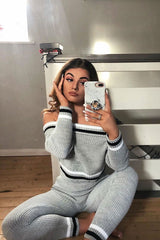 Grey Knitted Bardot Jumper Legging Loungewear Co-ord - Neala-Co-ords