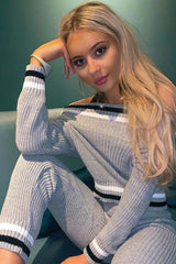 Grey Knitted Bardot Jumper Legging Loungewear Co-ord - Neala-Co-ords