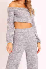 Grey Knitted Bardot Top and Oversized Joggers Loungewear Co-ord - Lorel-Co-ords