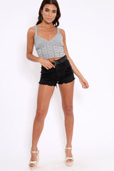 Grey Knitted Cross Back Crop Top - Charis-Crop Tops