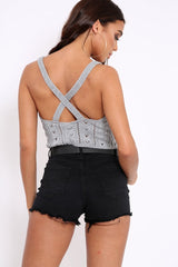 Grey Knitted Cross Back Crop Top - Charis-Crop Tops