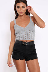 Grey Knitted Cross Back Crop Top - Charis-Crop Tops