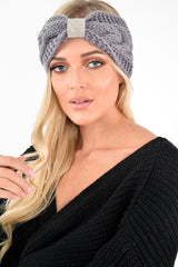 Grey Knitted Diamante Detail Headband - Marylu-Hair