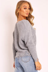 Grey Knitted Distressed Button Front Cardigan - Trudie-Cardigans