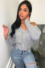 Grey Knitted Distressed Button Front Cardigan - Trudie-Cardigans