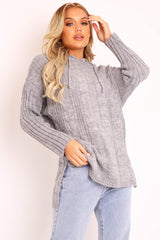 Grey Knitted Hoodie Jumper - Capri-Jumper