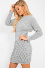 Grey Knitted Jumper Midi Dress - Izzy-Dresses