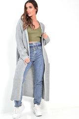 Grey Knitted Longline Cardigan - Jadamarie-Knitwear