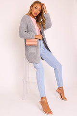 Grey Knitted Oversized Pocket Detail Cardigan - Anna-Cardigans