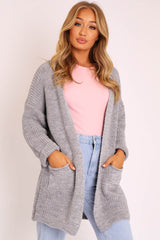 Grey Knitted Oversized Pocket Detail Cardigan - Anna-Cardigans