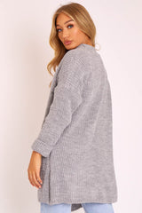 Grey Knitted Oversized Pocket Detail Cardigan - Anna-Cardigans