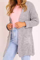 Grey Knitted Oversized Pocket Detail Cardigan - Anna-Cardigans