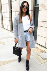 Grey Knitted Oversized Pocket Detail Cardigan - Anna-Cardigans