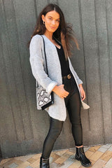 Grey Knitted Oversized Pocket Detail Cardigan - Anna-Cardigans