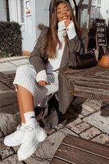 Grey Knitted Roll Neck Jumper Dress - Cecily-Dresses