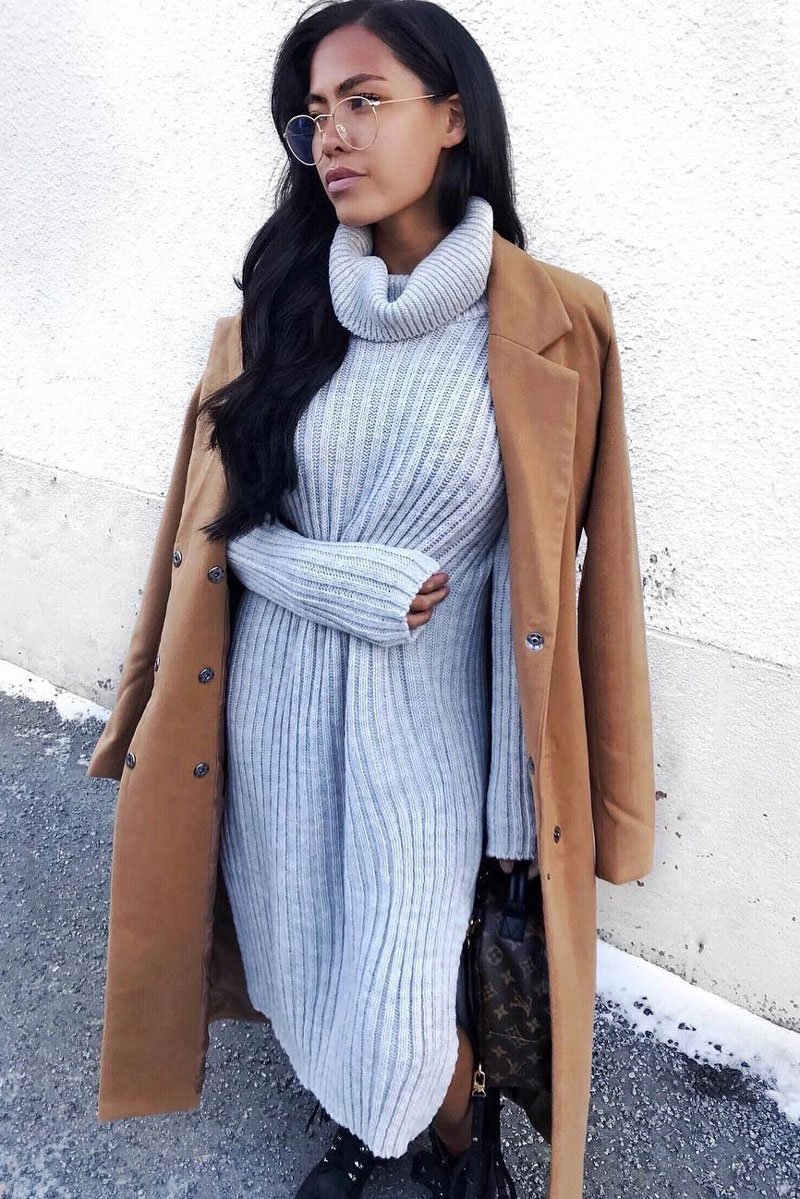 long grey jumper dress Grey Jumper Nice Jumper Dresses Jumper Outfit Long Grey Jumper Dress Turtleneck Dress Grey Knit