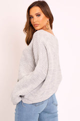 Grey Knitted Ruched Tie Front Jumper - Soraya-Jumper