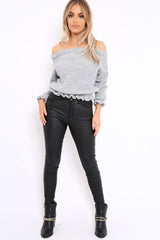 Grey Knitted Ruffle Jumper with Elasticated hems - Eve-Jumper