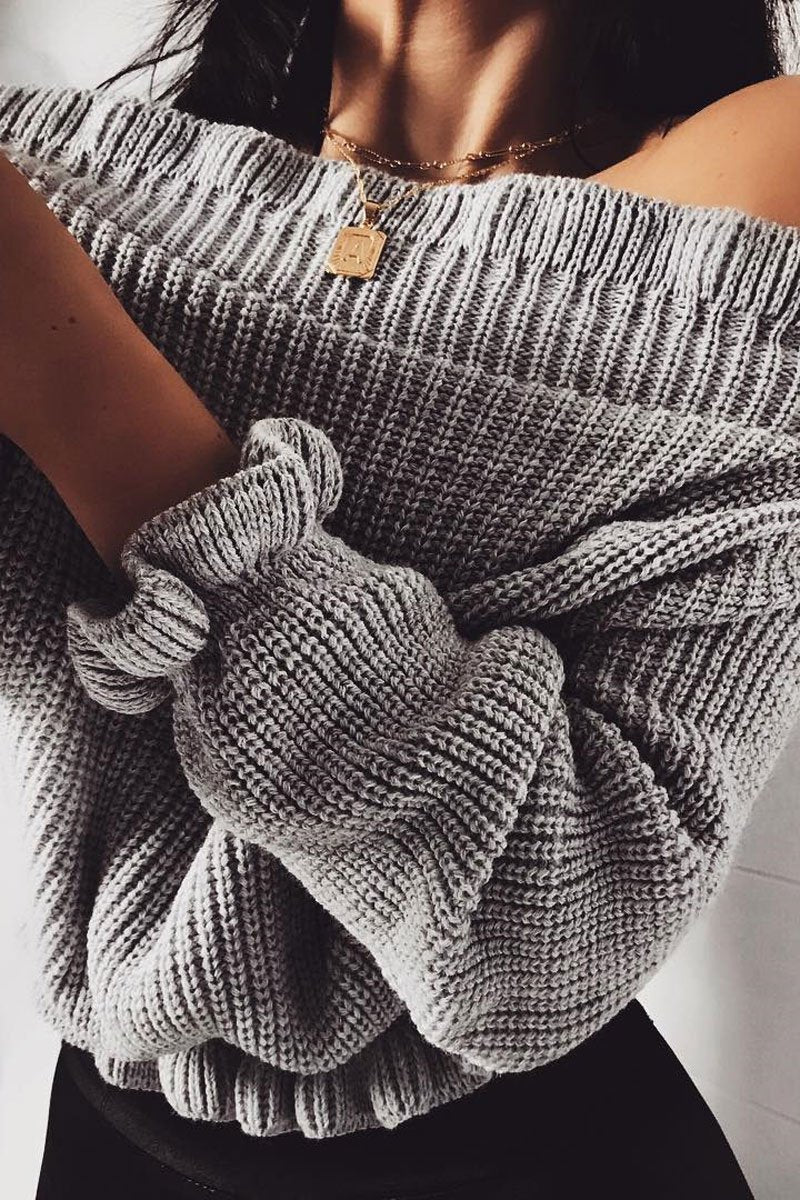 Grey Knitted Ruffle Jumper with Elasticated hems - Eve-Jumper