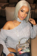 Grey Knitted Slash Neck Off Shoulder Jumper - Hazel-Jumper