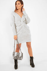 Grey Knot Front Jumper Dress - Hydee-Dresses
