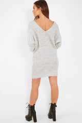 Grey Knot Front Jumper Dress - Hydee-Dresses