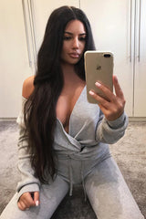 Grey Knot Front Knit Loungewear Set - Lorelei-Loungewear