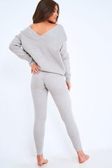 Grey Knot Front Knit Loungewear Set - Lorelei-Loungewear