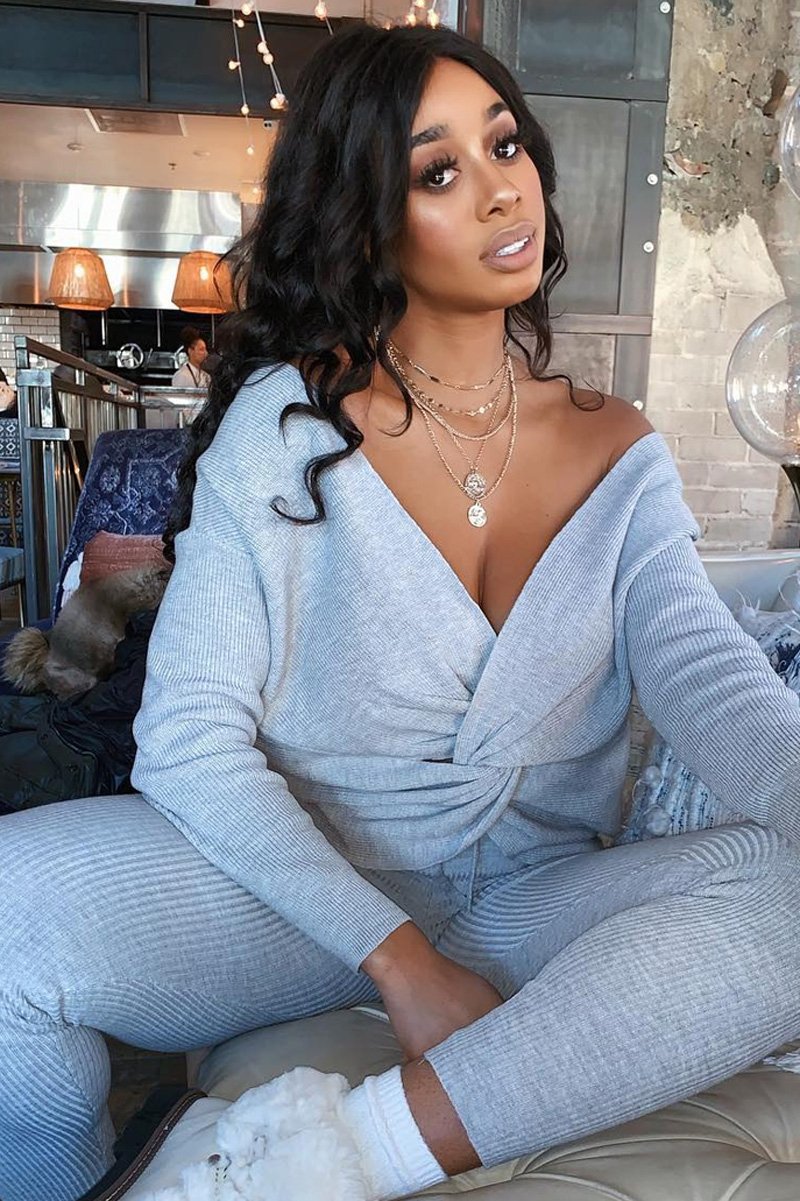 Grey Knot Front Knit Loungewear Set - Lorelei-Loungewear