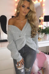 Grey Knot Knit Jumper - Kerri-Jumper