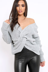Grey Knot Knit Jumper - Kerri-Jumper