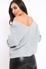 Grey Knot Knit Jumper - Kerri-Jumper
