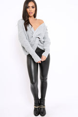 Grey Knot Knit Jumper - Kerri-Jumper