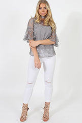 Grey Lace Choker Top - Leana-Tops