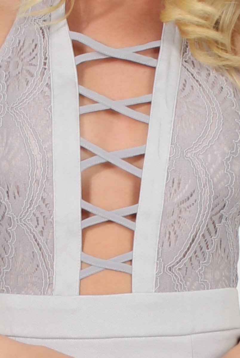 Grey Lace Halterneck Dress - Robin-Dresses