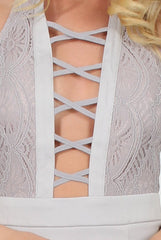 Grey Lace Halterneck Dress - Robin-Dresses