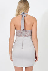 Grey Lace Halterneck Dress - Robin-Dresses