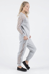 Grey Lace Insert Tracksuit - Mila-Tracksuits