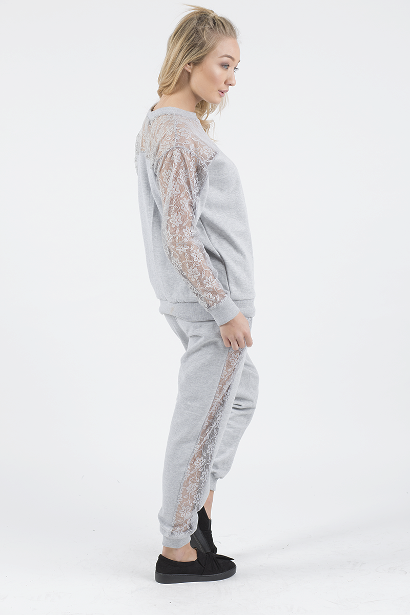 Grey Lace Insert Tracksuit - Mila-Tracksuits