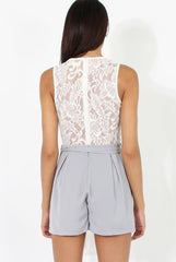 Grey Lace Pleated Cut Out Playsuit - Renata-Playsuits