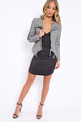 Grey Lace Up Detail Biker Jacket - Moana-Jackets