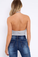 Grey Lace Up Front And Cut Out Side Bodysuit - Jaslin-Bodysuits