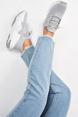 Grey Lace Up Glitter Mesh Trainers - Tasmina-Trainers