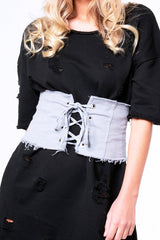 Grey Lace Up Raw Edge Corset Belt - Missy-Belts