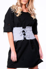Grey Lace Up Raw Edge Corset Belt - Missy-Belts