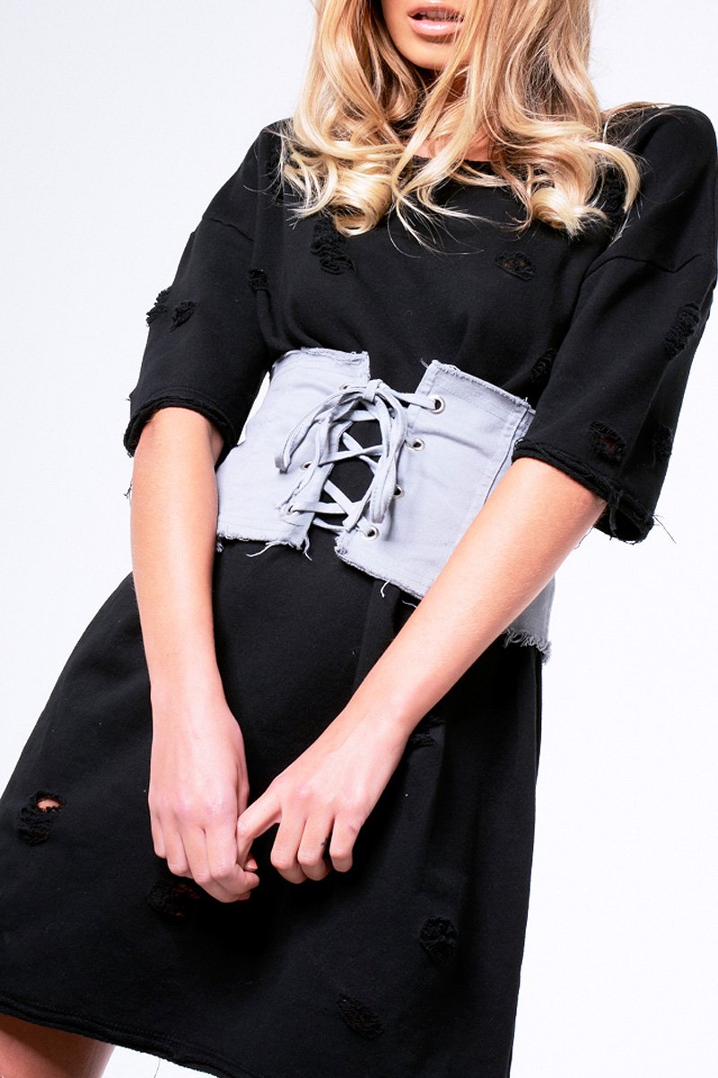 Grey Lace Up Raw Edge Corset Belt - Missy-Belts